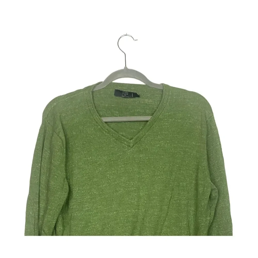 J. Crew Mens Breathable V Neck Long Sleeve Pullover Sweater Cotton L Green